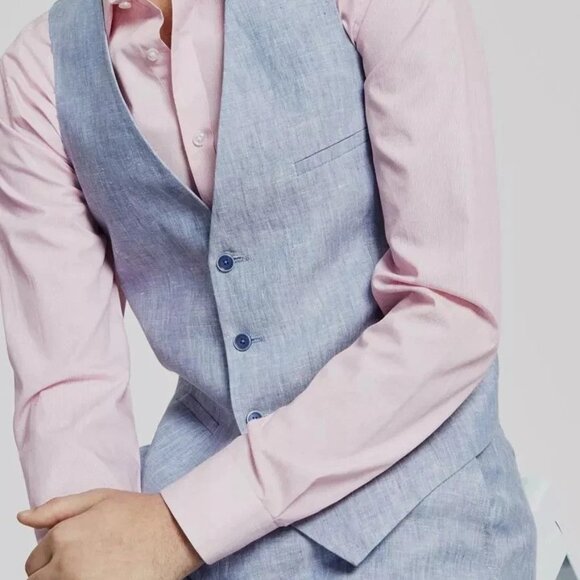 Bar III Mens Slim Fit 100% Linen Suit Vest Blue Size Large E091417 - Picture 3 of 7